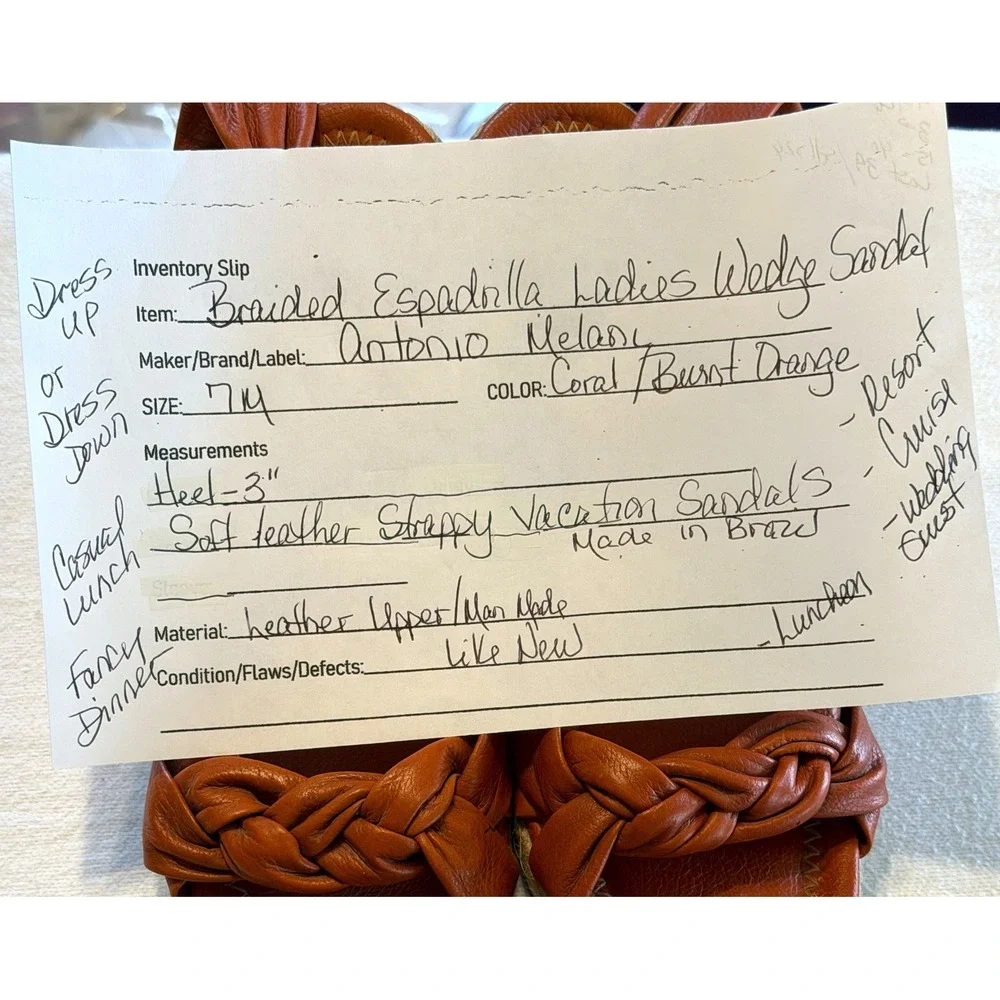 Antonio Melani Braided Espadrille Wedge Sandals Coral Orange Leather Strappy 7M